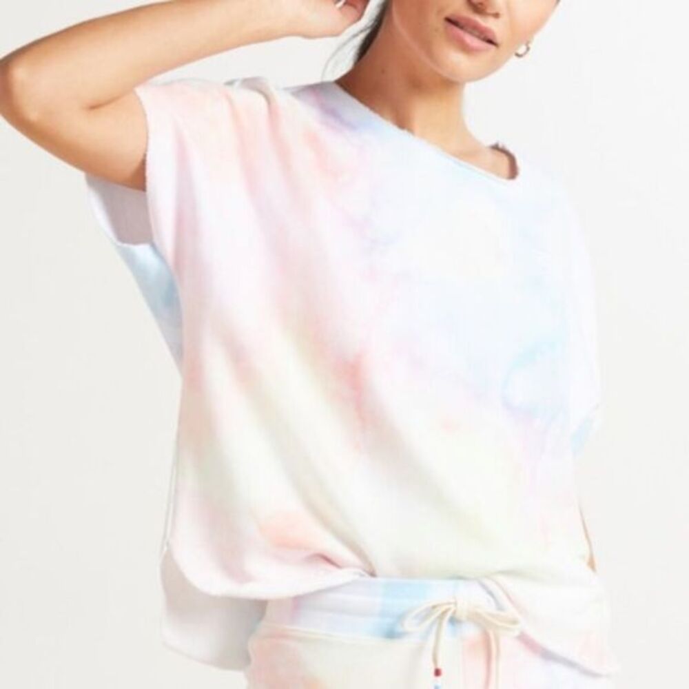 Sol Angeles Water Color Slouch  Sweatshirt Pullover Tie Dye Pastel Rainbow NWT